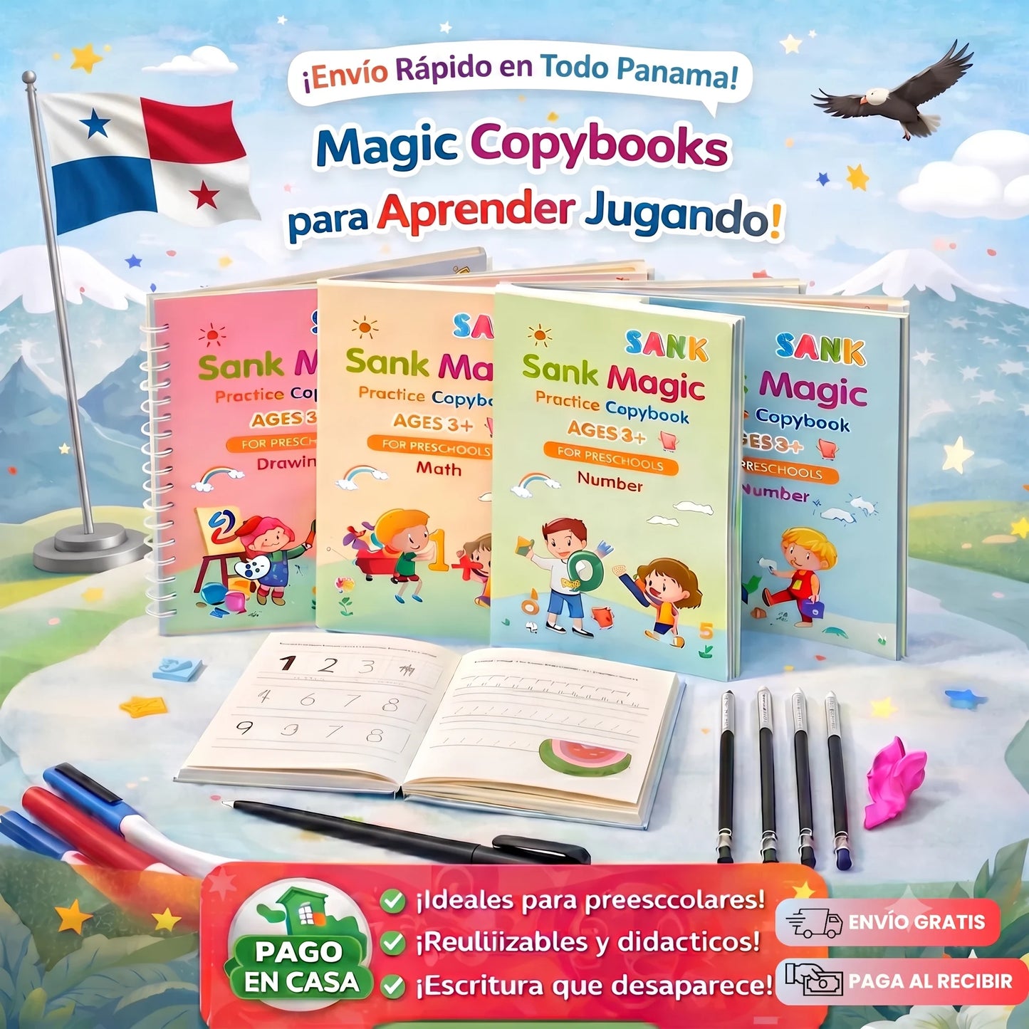 SANK™ Set de Cuadernos Reutilizables Montessori Magic para Escritura