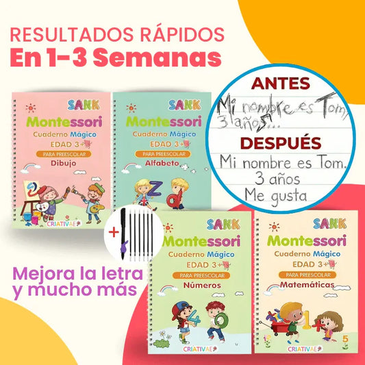 SANK™ Set de Cuadernos Reutilizables Montessori Magic para Escritura